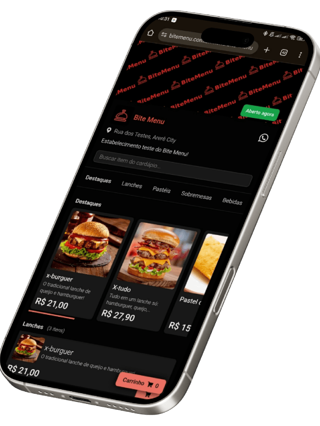 Cardápio digital do Bite Menu no celular